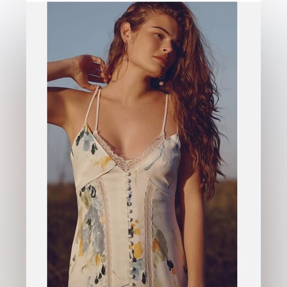 Anthropologie Lace Button Slip Dress - Picture 2 of 11